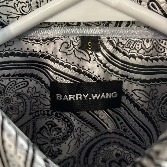 New Barry Wang Mens Small Grey/Silver and Black Long Sleeve Button Down - Picture 3 of 5